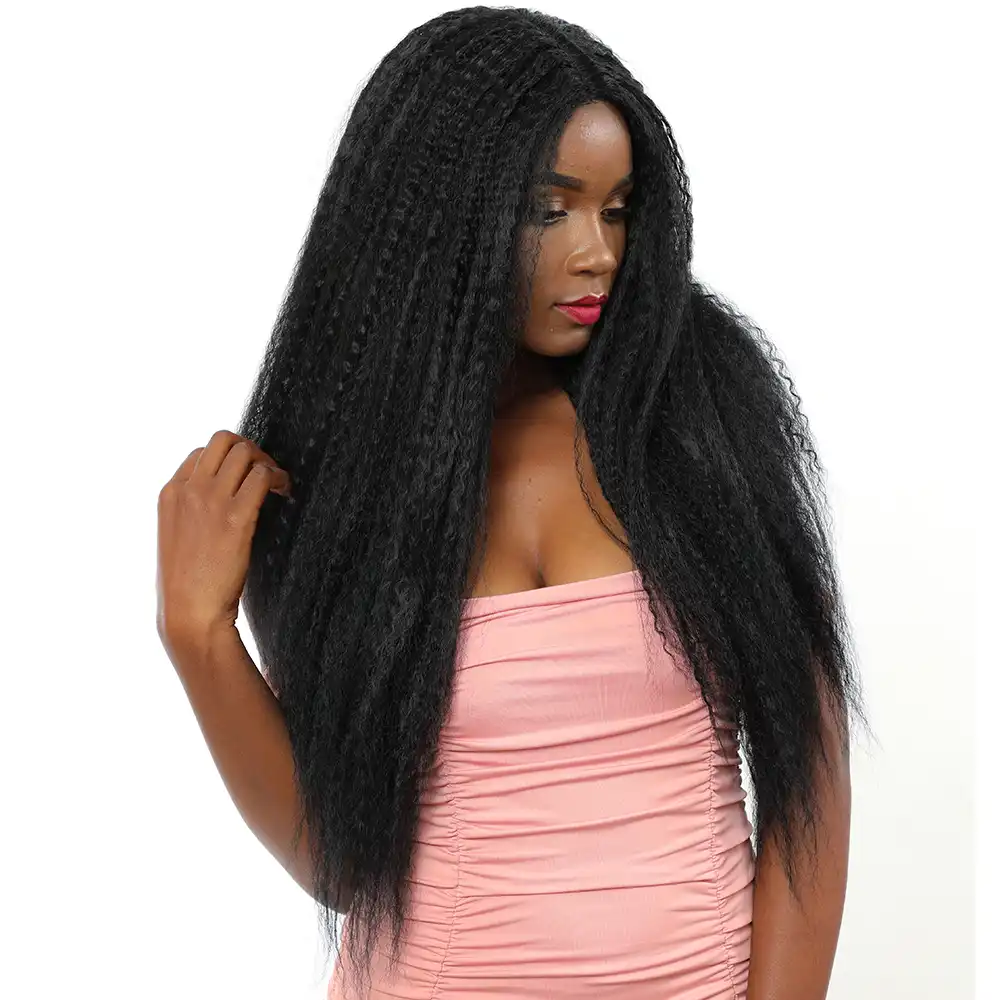 Naturalnyj Chernyj Cvet Sinteticheskie Volosy Na Kruzheve Pariki Afro Amerikanskaya Pricheska X Tress Dlinnyj Kudryavyj Pryamoj Kruzhevnoj Parik Srednyaya Chast Aliekspress