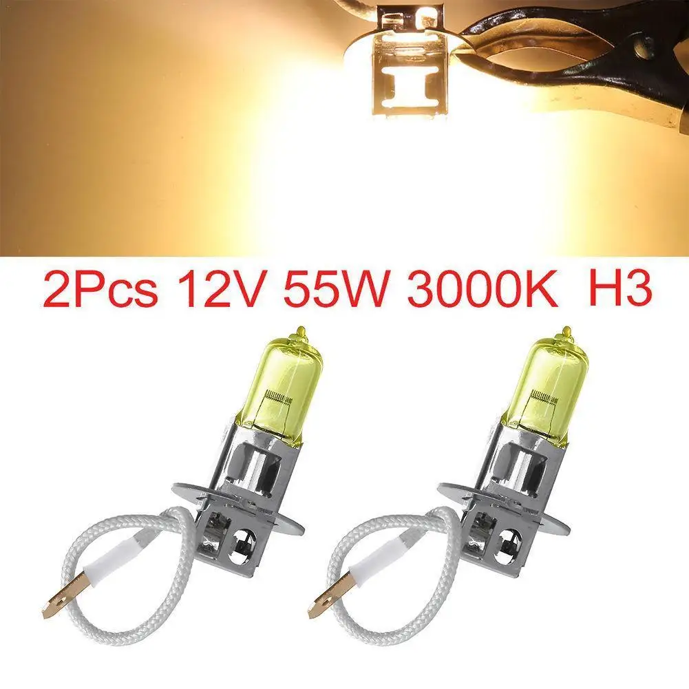 

NEW 2Pcs H3 12V 55W 3000K Super Bright Yellow Car Headlight Bulb Fog Lamp Bulb Auto Head Light Bulbs Automobiles Light Source