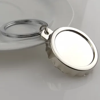 

100pcs/lot Free Shipping Wholesale Gift Beer Bottle Round Cap Cover Bottle Opener KeyChain