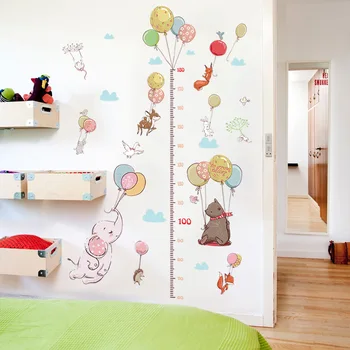 

Creative Balloon Animal Child Height Measurement Wall Sticker for kids Bedroom Wardrobe Fox Rabbit Growth Up Chart Ruler Home
