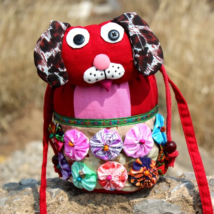 

Yunnan Nation-Style Fabric Wrinkle Flower Cartoon Bag Retro Puppy Nation Cloth Bag WOMEN'S Bag