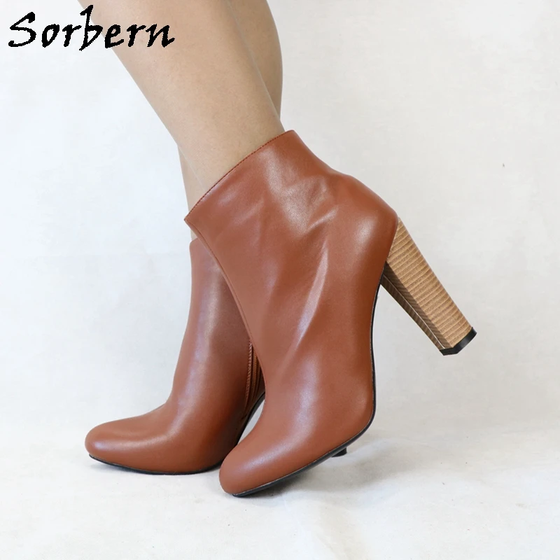 Sorbern Botas de tacón ancho para mujer, botines con cremallera lateral,  con tacón alto grueso, punta redonda, para primavera|Botas hasta el  tobillo| - AliExpress