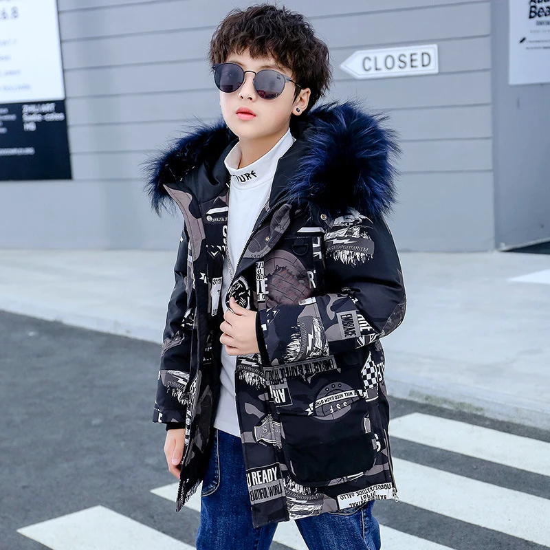 

Kids Boy Winter Jackets Warm Down Coats Fashion Camouflage Russian -30 Winter 2019 Real Fur 6 10 12 14 Boys Winter Coat with Fur