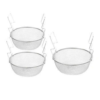 

3 Sizes Round Stainless Steel Mesh Strainer Basket Kitchen Food Strainer Round Mesh Basket Mesh Sifter for Fried Food Vegetable