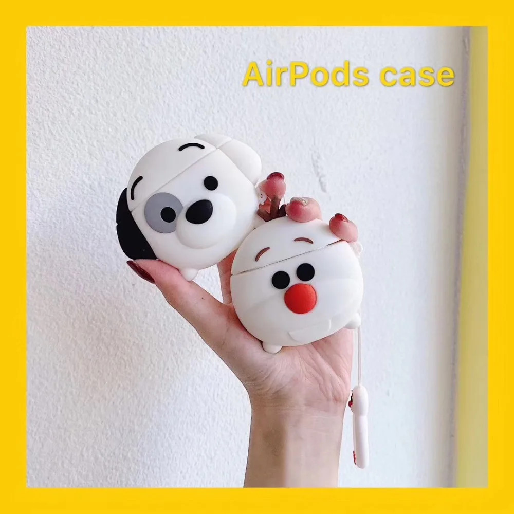 Чехол для airpods с милой собачкой из мультфильма, защитный чехол с милым ремешком, силиконовый чехол для air pods 2, беспроводной чехол для наушников