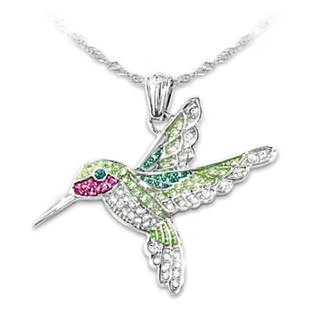 

Fashion Blue Crystal Hummingbird Pendant Necklace Women Jewelry Personalise Necklace Silvery Chain Choker Necklaces Women Choker