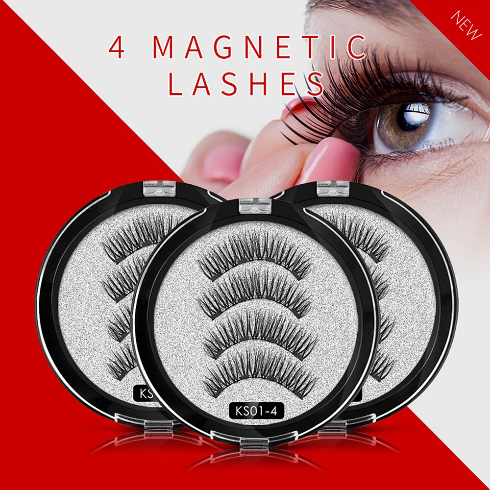 

CLOTHOBEAUTY Magnetic Eyelashes with 4 Magnets,Handmade No Glue Full Eye Natural Soft Reusable 3D False Eyelashes for Makeup-1P