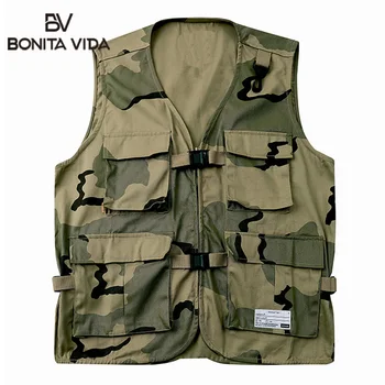 

Japan Style Harajuku Camouflage Vests Men Fashion Cotton Casual Sleeveless Jacket Multifunction Pocket Waistcoat