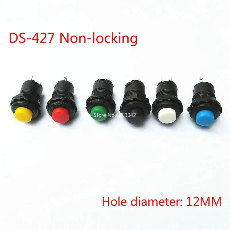 

5Pcs DS-427 Round Button Switch Without Lock Self-reset Button Switch Black Red Green Yellow Blue 12MM