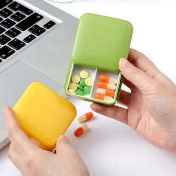 

1PC Mini Portable 2 Grid Push Open Style Pill Box Candy Color Medicine Pillbox Tablet Storage Case Container Cases Storage Box