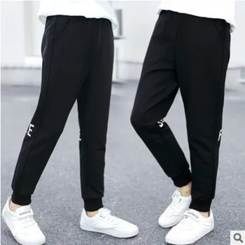 

Children's Sports Pant New 2020 Spring and Autumn Boys Patchowrk Letter Black Color Sports Back Striped Trousers Size4-14 ly244