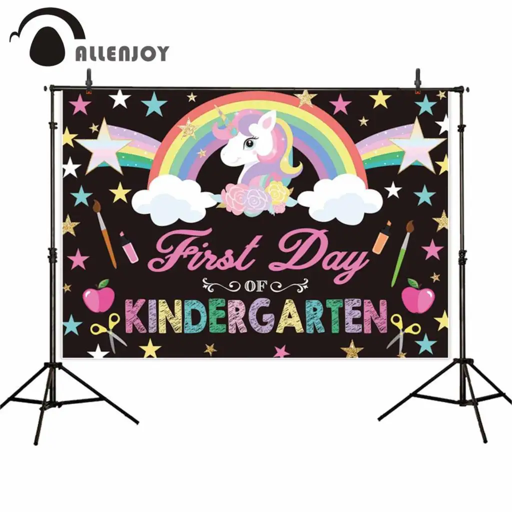 

Allenjoy Back to School Backdrops First Day of Kindergarten Unicorn Blackboard Decor Stars Anniversary Party Wallpaper Banner