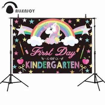 

Allenjoy Back to School Backdrops First Day of Kindergarten Unicorn Blackboard Decor Stars Anniversary Party Wallpaper Banner