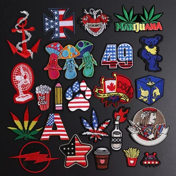 

Red Punk Anime Mushroom Patch Iron-On Embroidered Patches Heart Love Applique Stripes Badges For Clothes DIY Food Fruit Stickers