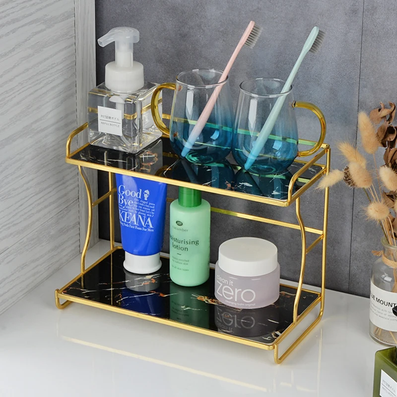 2 Tiers Luxury Bathroom Shower Caddy Shelf Kitchen Countertop Spice Organizer Makeup Storage Holder Vanity Tray