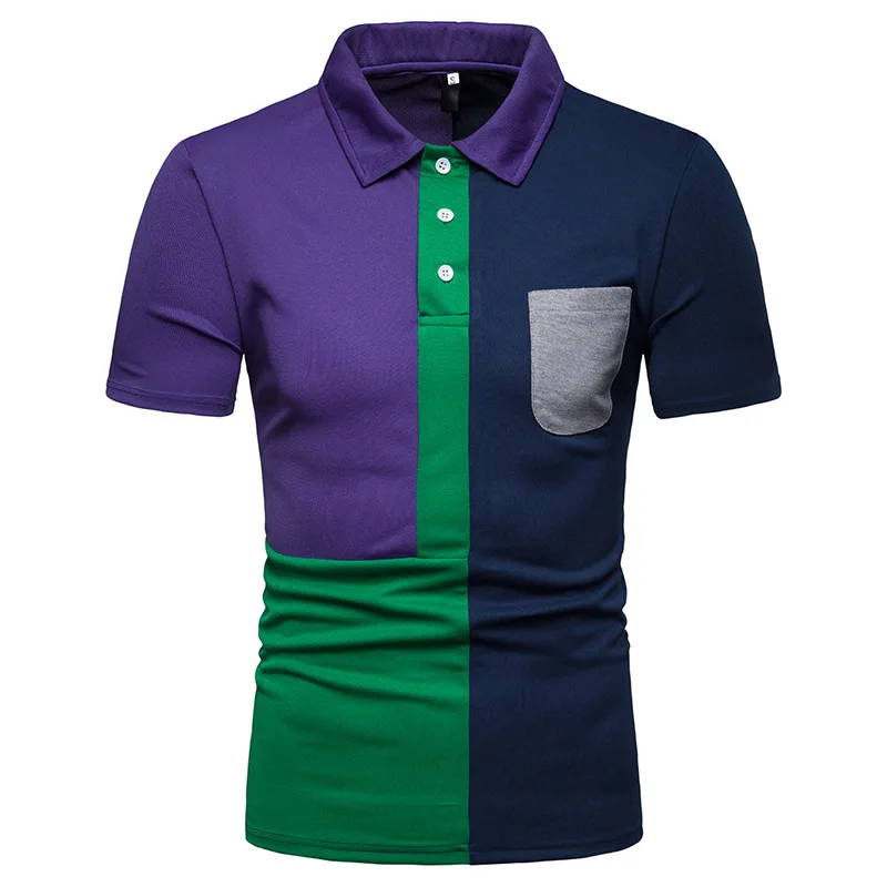 D55-purple Мужские рубашки поло из смешанного хлопка, дышащие, повседневные, модные, спортивные, высокое качество, с коротким рукавом, мужские рубашки поло, D53 - Цвет: D55-purple