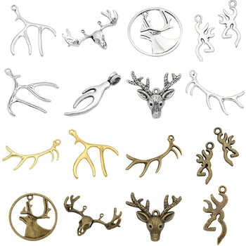 

Antique Silver Bronze Brass Gold Plated 2 Sided Deer Antlers Charm Antler Pendant