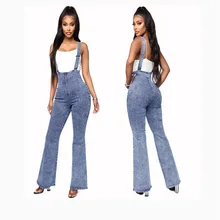 Новинка, женские джинсы, модные синие джинсы с лямками на плечах размера плюс, повседневные джинсы с высокой талией, джинсы с расклешенным низом на осень и зиму