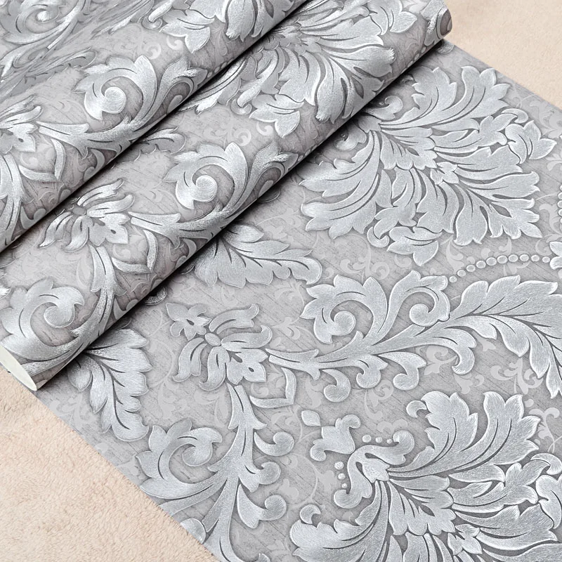 Luxury Modern Metallic 3D Damask Vinyl Wallpaper Wall Paper Bedroom Living Room Wallpapers Roll Silver Grey Black Red Brown |