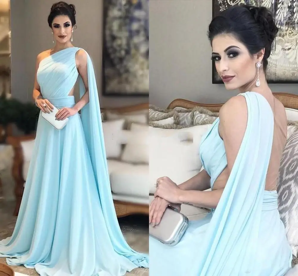 Элегантные платья для матери невесты vestido de madrinha недорогое шифоновое вечернее платье на одно плечо для свадьбы - Цвет: Синий