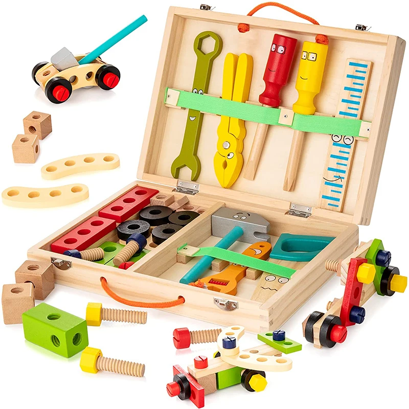 

Educational Montessori Kids Toys Wooden Toolbox Pretend Play Set Preschool Children Nut Screw Assembly Simulation Carpenter Tool