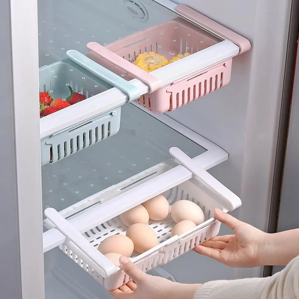 

Kitchen Fridge Freezer Slide Drawer type Space Saver Storage Organizer Rack Shelf Holder Storage Boxes Bins Plastic Box