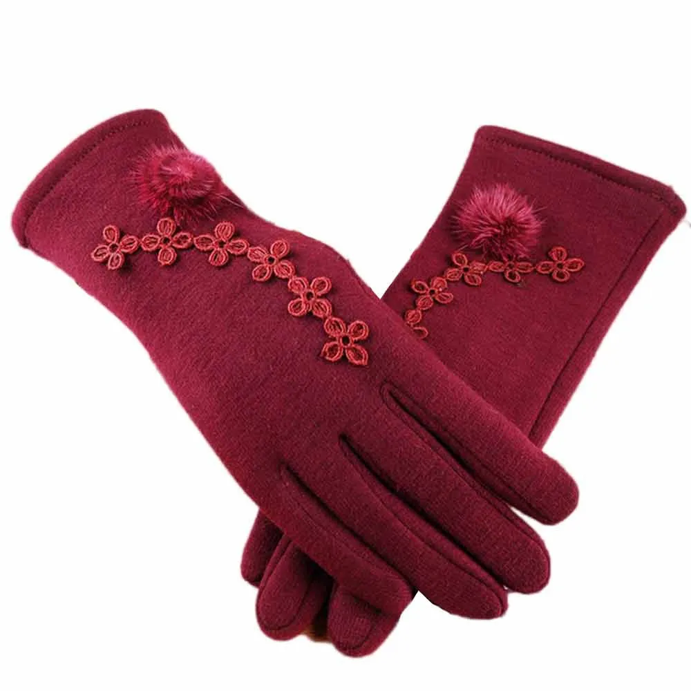 Winter Gloves Women Fashion Elegant Cashmere Driving Full Finger Wrist Long Gloves Red Gloves Winter Keep Warm Mittens