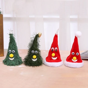 

6 Inch Christmas Singing Electric Hat Santa Hats Children Adult Christmas Swing Tree Ornaments Cap for Christmas Party Props