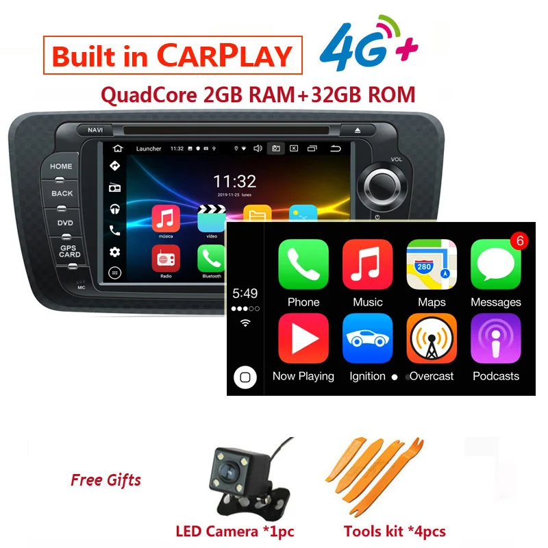 2din 7'' Radio del coche reproductor de vídeo multimedia para Seat Ibiza 6j  2019-2013 4g estéreo gps wifi dsp dvd auto carplay navegación