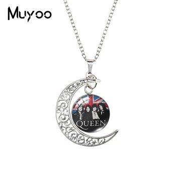 

2020 New Queen Band Moon Necklace Rock Band Logo Pendant Glass Photo Necklaces 20mm Art Moon Jewelry Gifts