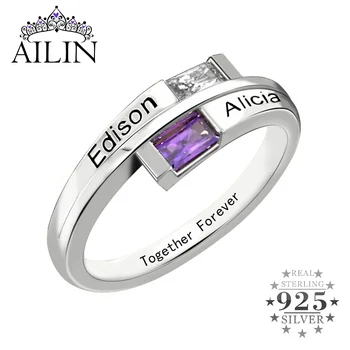

AILIN 925 Sterling Silver Wedding Rings For Women Custom Engraving Name and Birthstone Ring Personalised Engagement Jewelry Gift