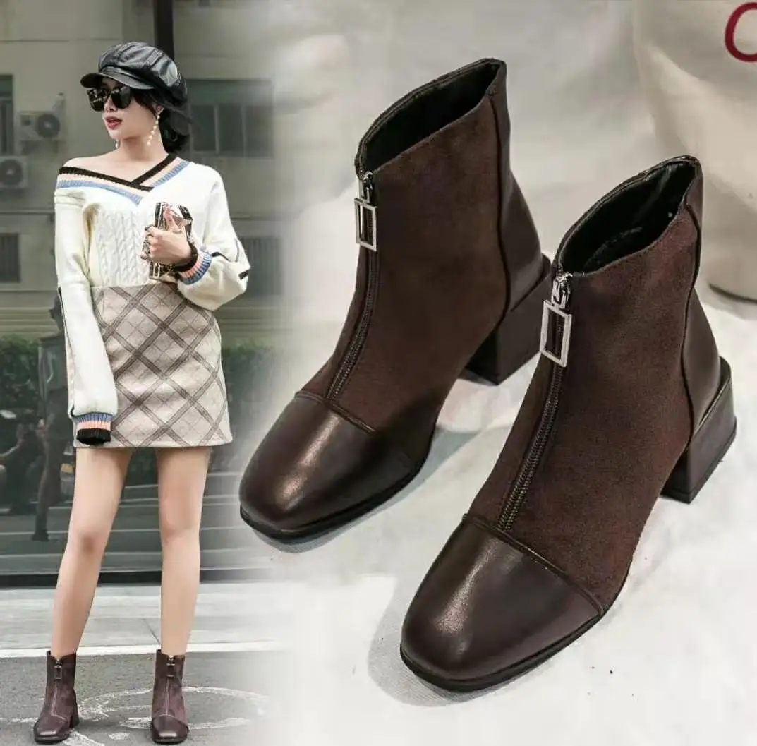 

Martin Boots Winter 2019 New Style plus Velvet England Ventilation Network hong qian Zipper WOMEN'S Shoes Thin Short Boots Versa