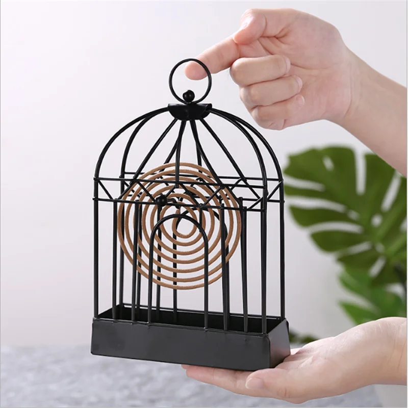Soporte de la bobina del Mosquito para decoración del hogar, soporte de la bobina del Mosquito con forma de jaula de pájaro de estilo nórdico, repelente de mosquitos de hierro para día de verano