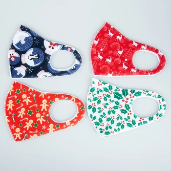 

Christmas Cartoon Print 100 pcs Washable Designer Face Mask Anti-Dust Reusable Protective Cotton Cloth Party Mouth Masks