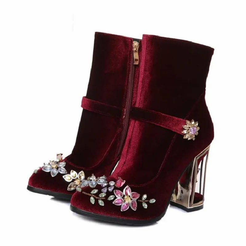red velvet ankle boots