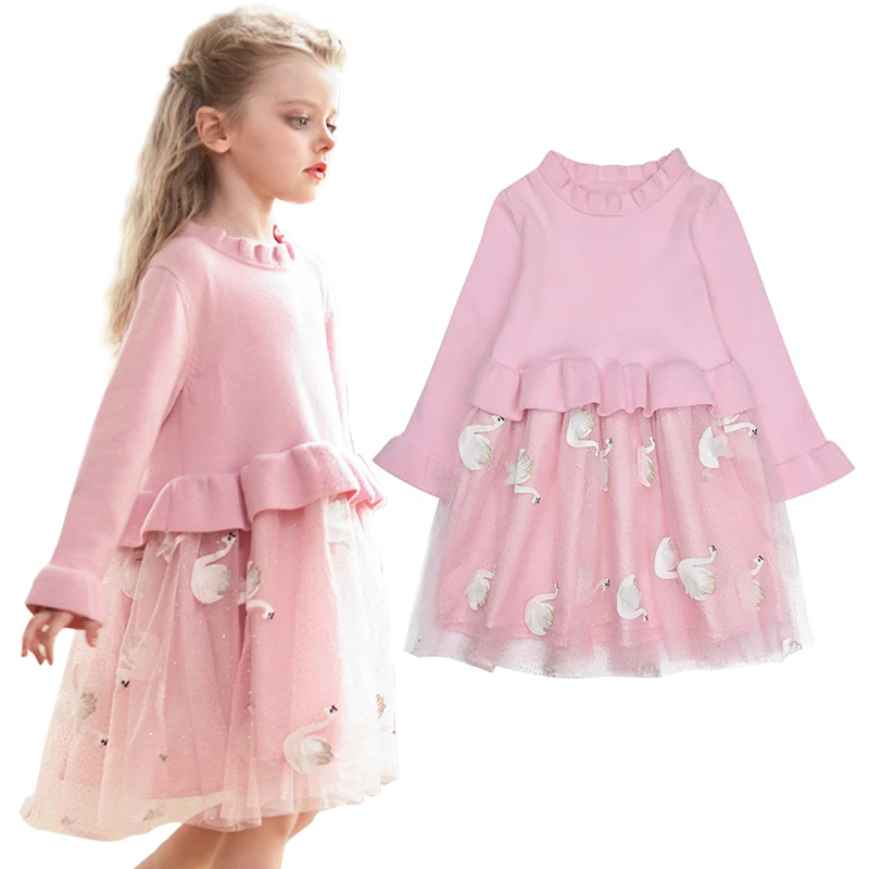 

Autumn Knitted Chiffon Girl Dress Christmas Party Long Sleeve Children Clothes Kids Dresses For Girls New Year Clothing