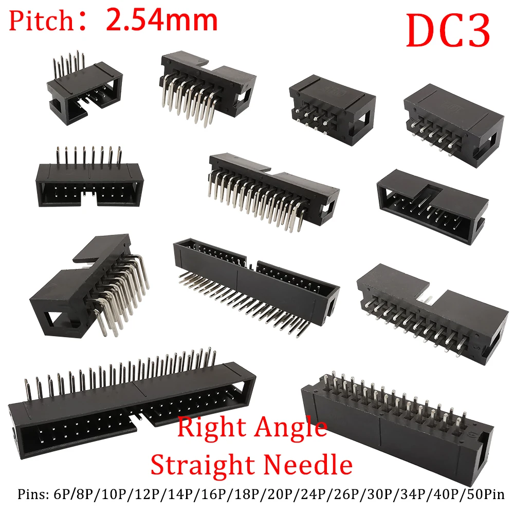 10Pcs DC3 6 50Pin Socket Header Connector DC3 2.54mm Pitch ISP Double Spaced Right Angle