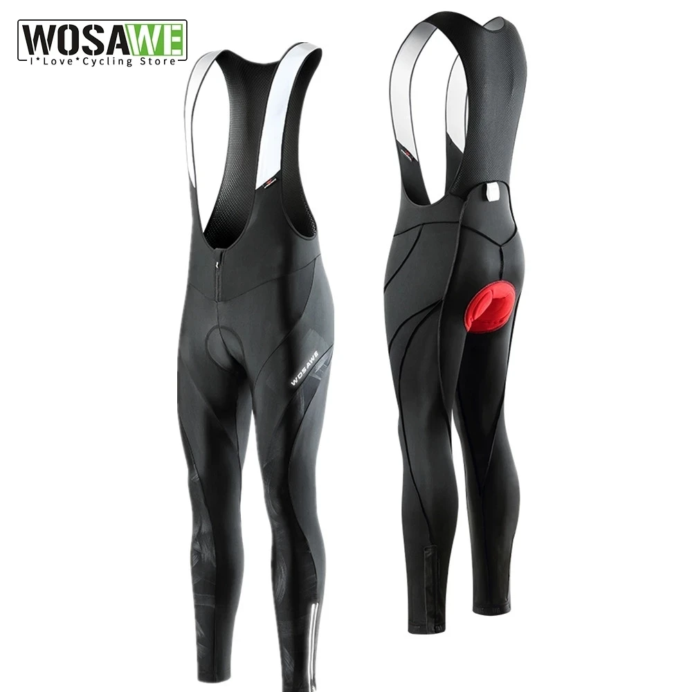 WOSAWE New Summer Reflective Men's Cycling Pants Long Bib Tights with Gel Padded Breathable Road Bike Bicycle Bib Strap Pants