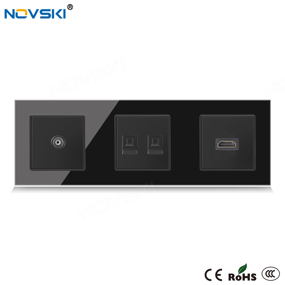 NOVSKI DIY Hybrid Schuko F Wall Socket Multi Frame USB Outlet Crystal Glass Black Panel Grounded Data | Обустройство дома