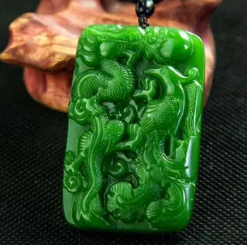 

LETSFUN Fine Jewelry Certified Natural Hetian Jade Jasper Pendant Carving Dragon and Phoenix Pendant Free Shipping