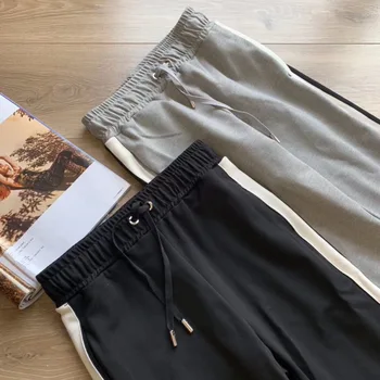 

Women Pants Casual Classic Side Contrast Color Stitching High Waist Straight Zipper Design Guard Pants