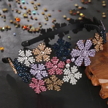 

New European and American Hair Hoop Female Flowers Wide-brimmed Crystal Headdress Exaggerated Fashion Colorful Hair Accessories