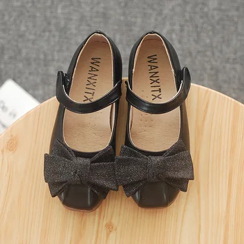 

New Children's Kids Children Girls Shoes For Autumn Bow Leather Lovely Square Princess