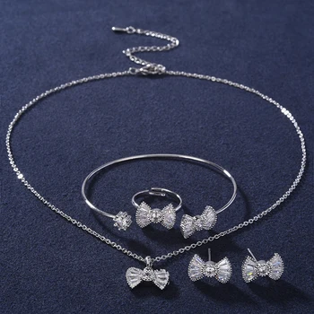 

Child Jewelry Set HADIYANA Trendy Bow Shape Design Children Necklace Earring Ring And Bracelet Set Cubic Zircon ET0004 Bisuteria