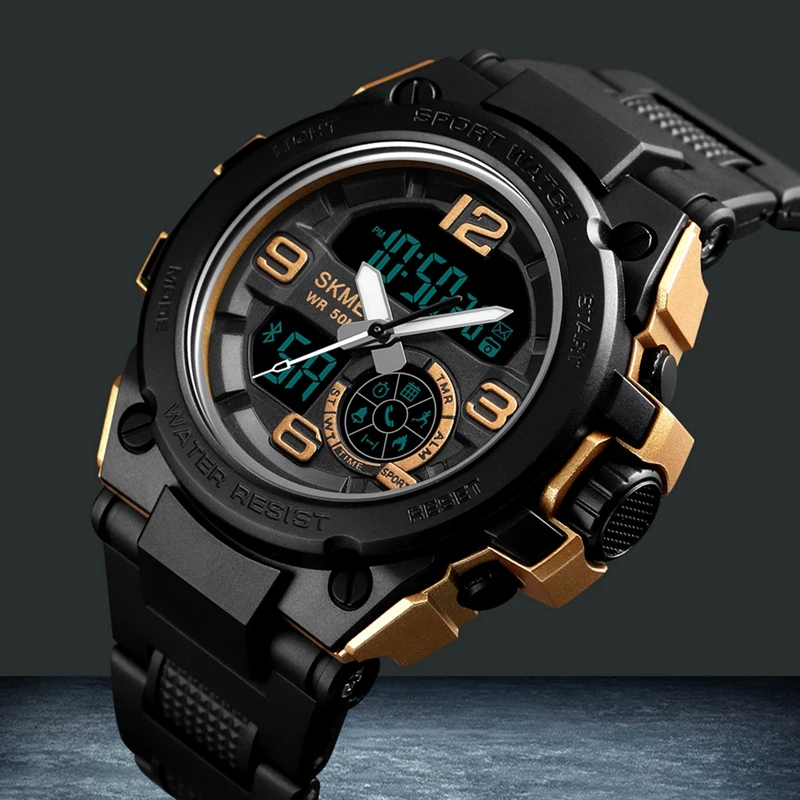 Najtaniej SKMEI 1517 Sport zegarek kwarcowy cyfrowy mężczyźni zegarki podwójny wyświetlacz zegarek wodoodporny pasek pu relogio zegar mężczyzna 2019 nowy