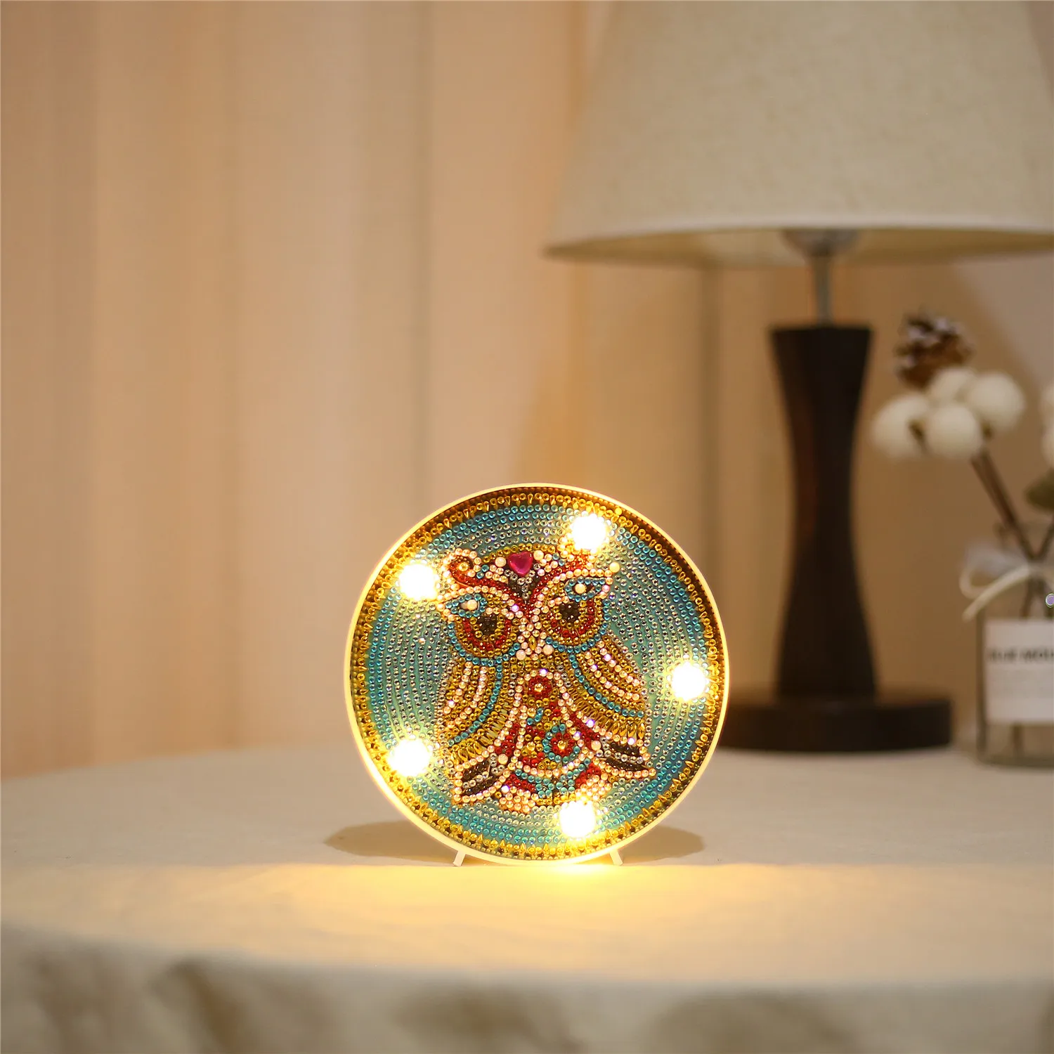 Christmas Hot Sale Round Circle Animal Mandala Landscape Diy Diamond Painting Led Light Lamp On The Table Round Shinny Beads - Цвет: ZXD007