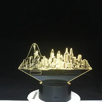 

New York City Buildings Modelling 3D Usb 7 Color Changing Novelty Touch Button Desk Table Lamp Led Atmosphere Night Light Gifts