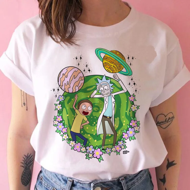 Женская футболка Рик и Морти, Повседневная футболка с коротким рукавом и круглым вырезом в стиле Харадзюку, мультяшная футболка с графическим принтом, женская одежда