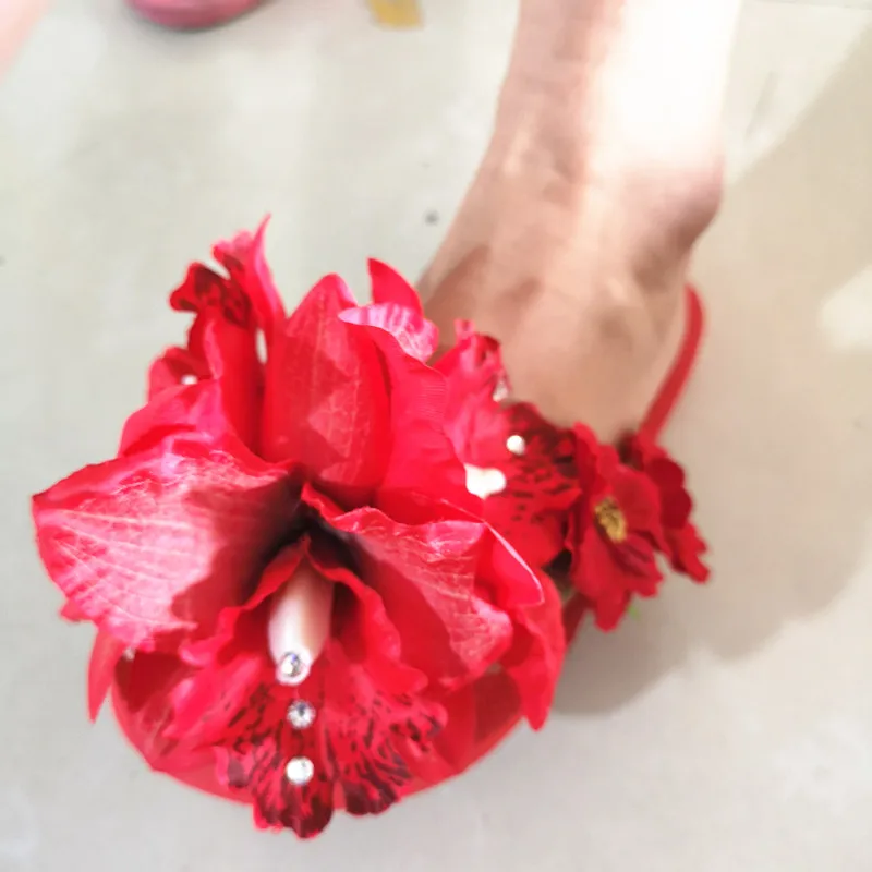HAHAFLOWER/семейные тапочки; обувь для отдыха на море; красивые шлепанцы; нескользящие пляжные шлепанцы ручной работы с цветочным узором