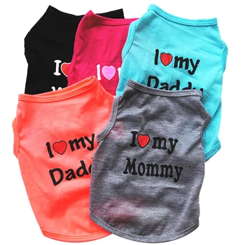 

Pet Dog Clothes Summer Dogs Vest Classic Love Mom & Love Daddy Print Dog Shirt Unisex Sleeveless Puppy T-shirt Pets Costumes